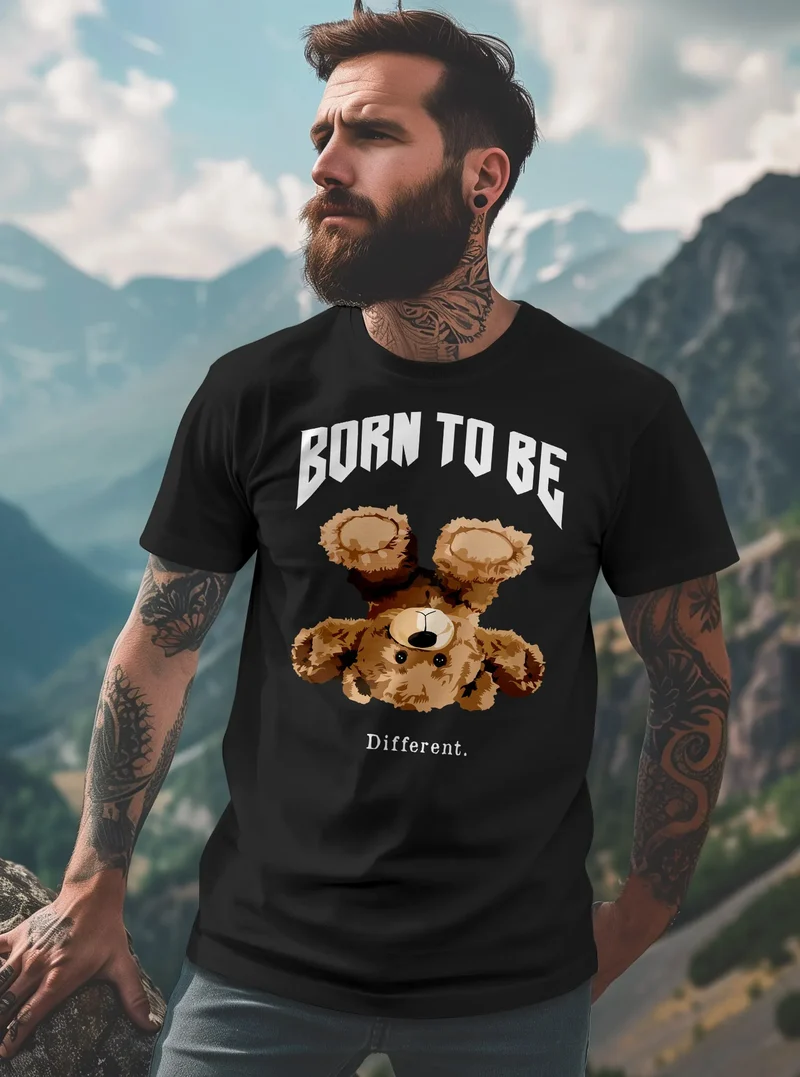 Herren T-Shirt Printshirt Born to be different Schriftzug Bear Bär Teddy Fashion Streetstyle