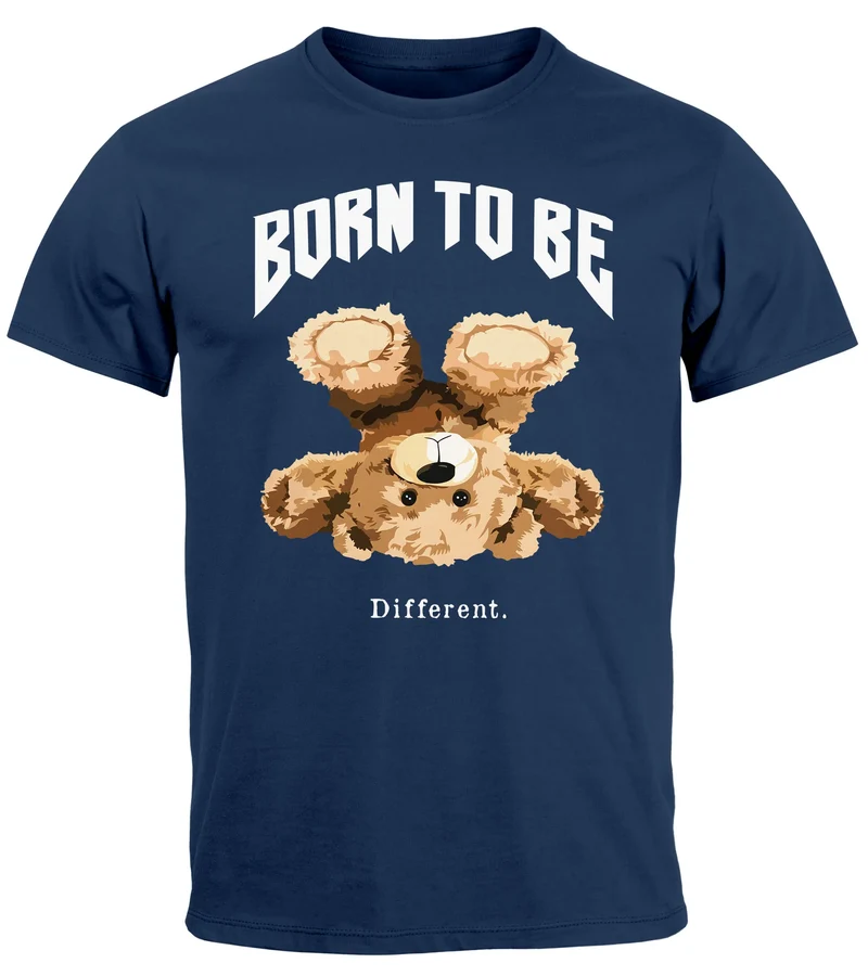 Herren T-Shirt Printshirt Born to be different Schriftzug Bear Bär Teddy Fashion Streetstyle