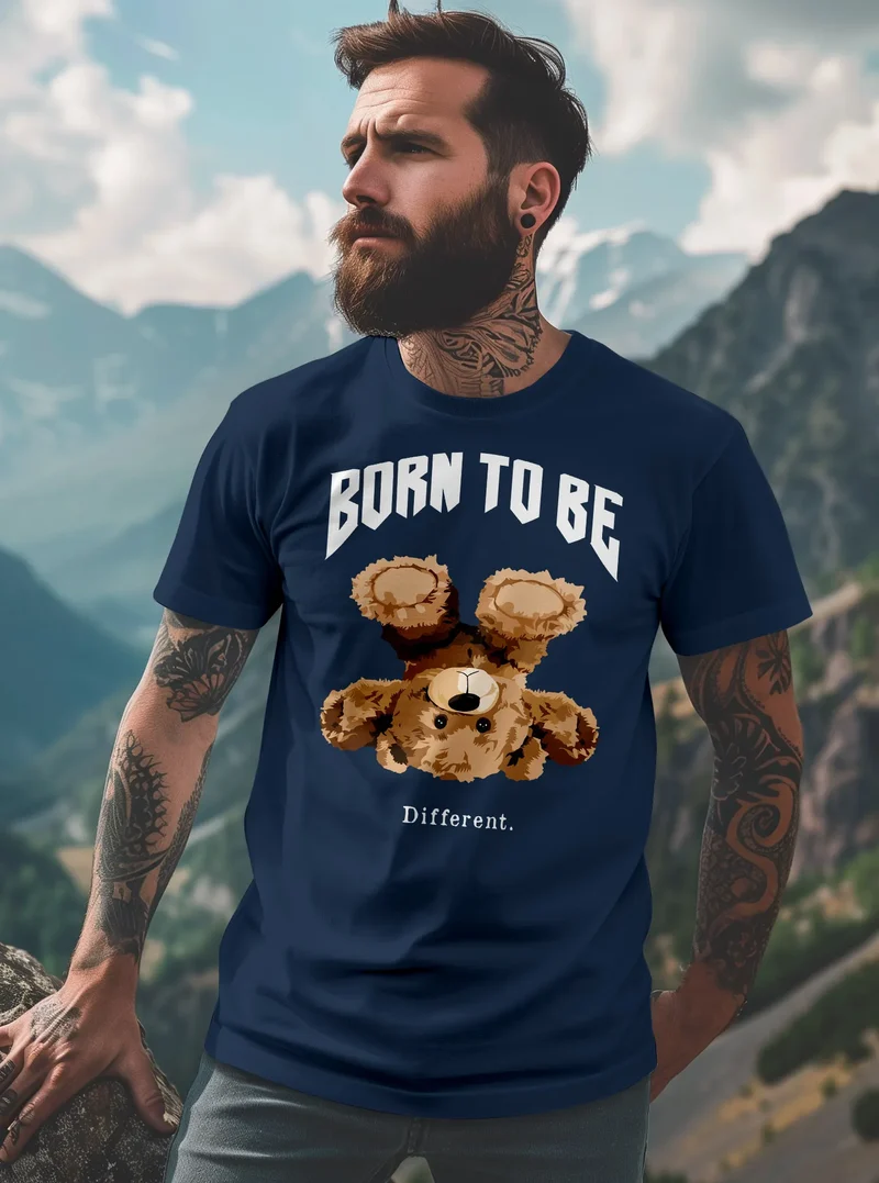 Herren T-Shirt Printshirt Born to be different Schriftzug Bear Bär Teddy Fashion Streetstyle