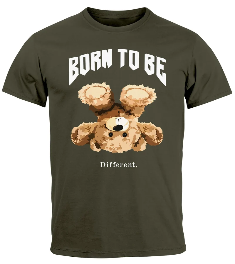 Herren T-Shirt Printshirt Born to be different Schriftzug Bear Bär Teddy Fashion Streetstyle