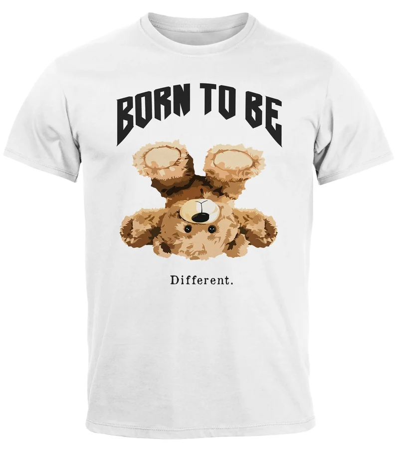 Herren T-Shirt Printshirt Born to be different Schriftzug Bear Bär Teddy Fashion Streetstyle