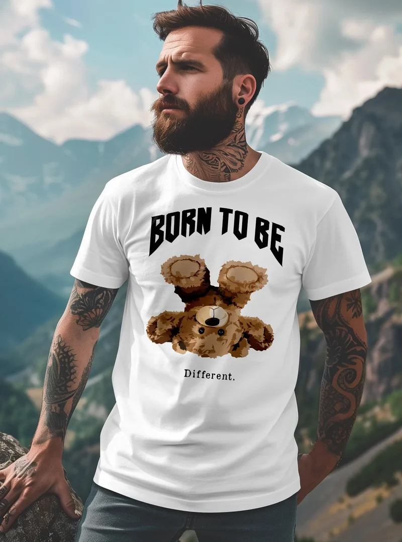 Herren T-Shirt Printshirt Born to be different Schriftzug Bear Bär Teddy Fashion Streetstyle