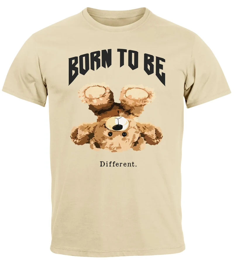 Herren T-Shirt Printshirt Born to be different Schriftzug Bear Bär Teddy Fashion Streetstyle