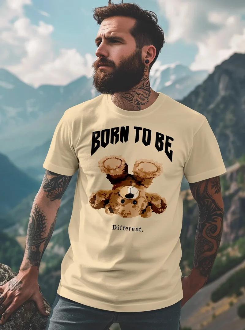 Herren T-Shirt Printshirt Born to be different Schriftzug Bear Bär Teddy Fashion Streetstyle