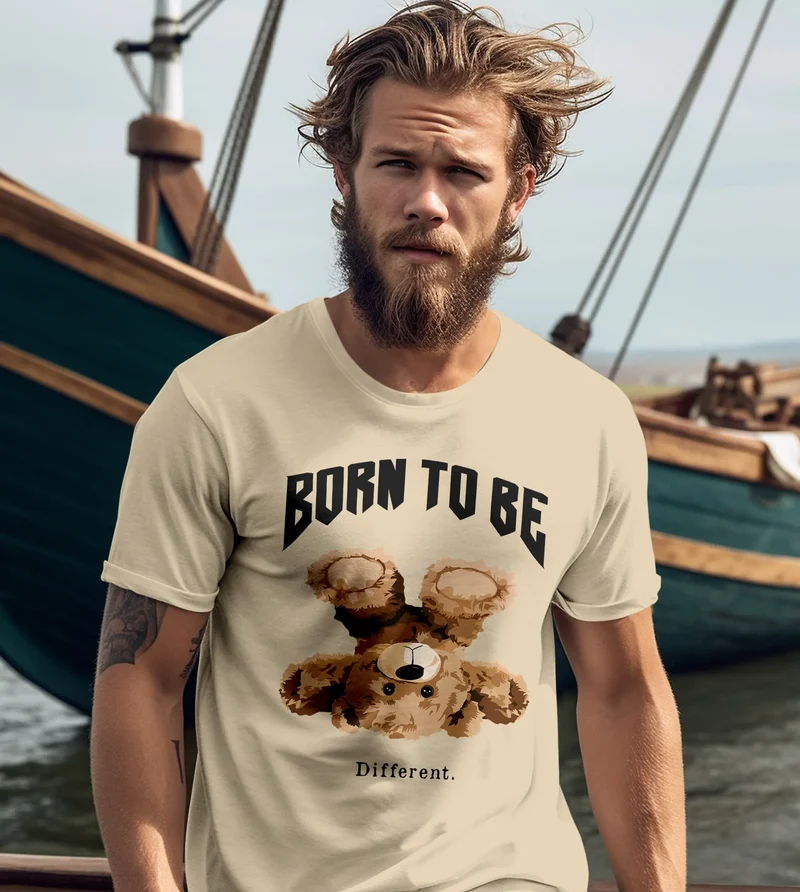 Herren T-Shirt Printshirt Born to be different Schriftzug Bear Bär Teddy Fashion Streetstyle