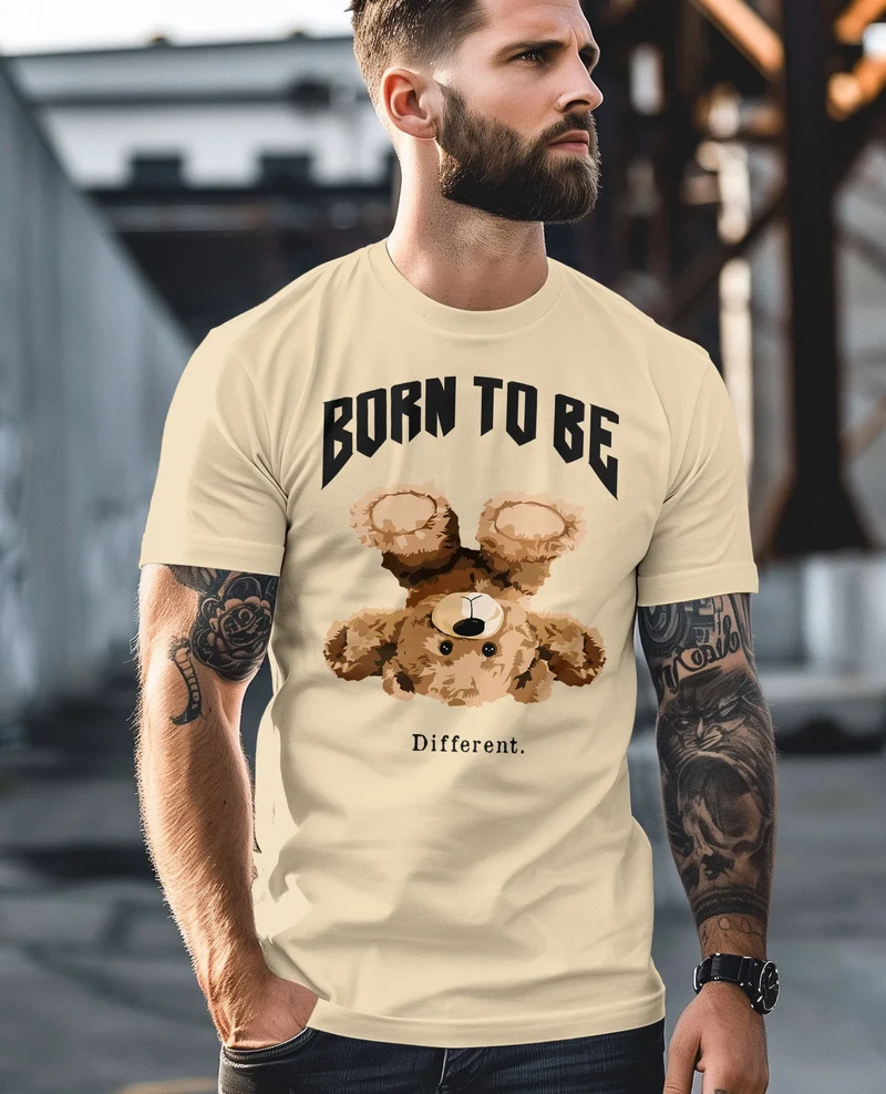 Herren T-Shirt Printshirt Born to be different Schriftzug Bear Bär Teddy Fashion Streetstyle