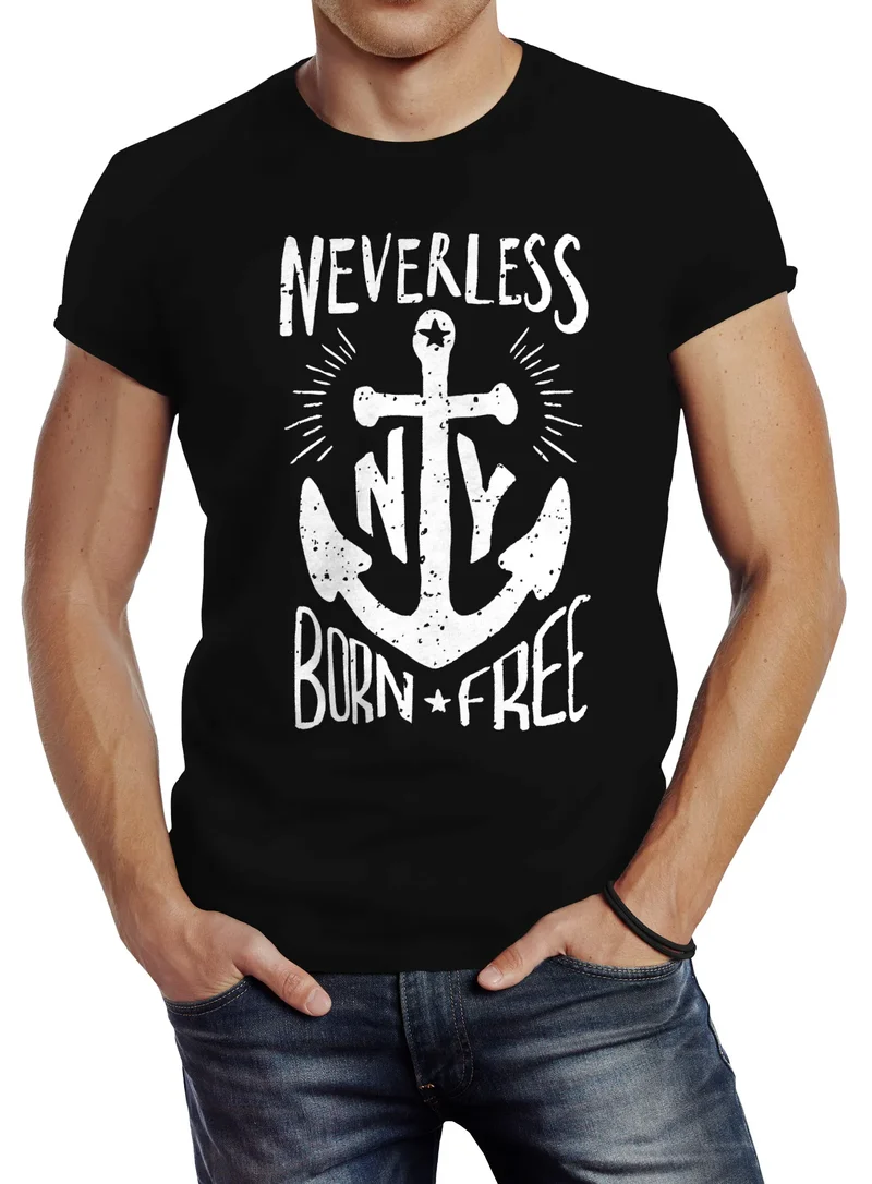 Herren T-Shirt Anker Born Free Anchor Sailing Slim Fit