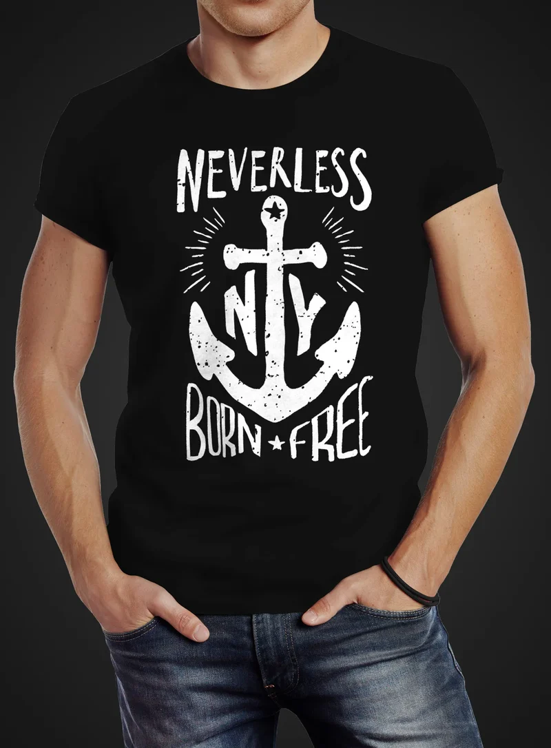 Herren T-Shirt Anker Born Free Anchor Sailing Slim Fit