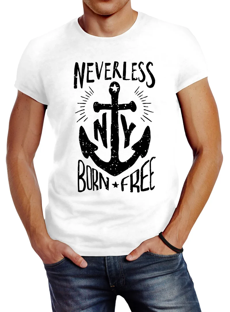 Herren T-Shirt Anker Born Free Anchor Sailing Slim Fit
