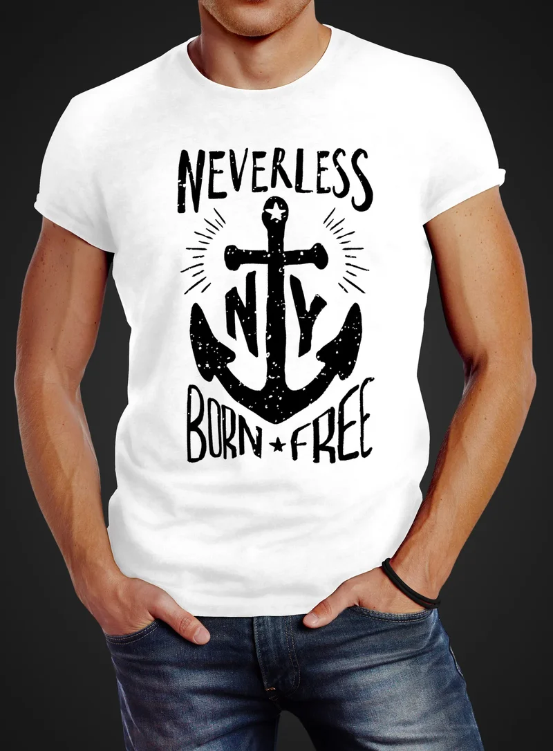 Herren T-Shirt Anker Born Free Anchor Sailing Slim Fit