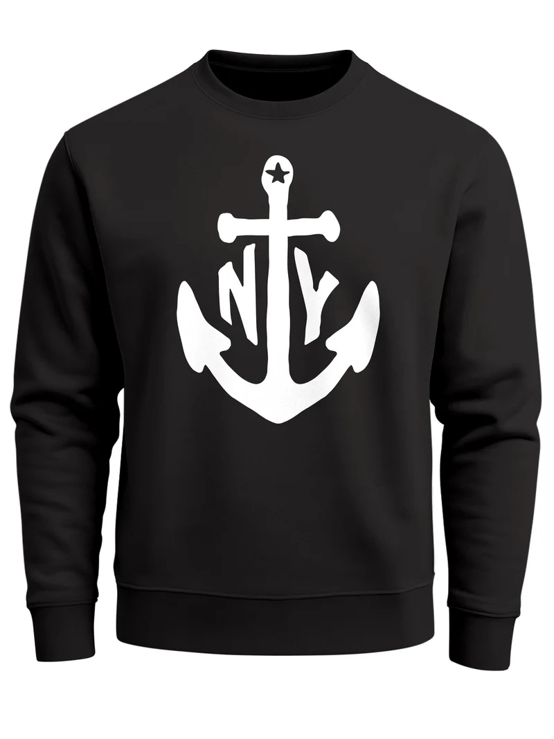 modernes Herren Sweatshirt mit Anker Druck Anchor Rundhals-Pullver