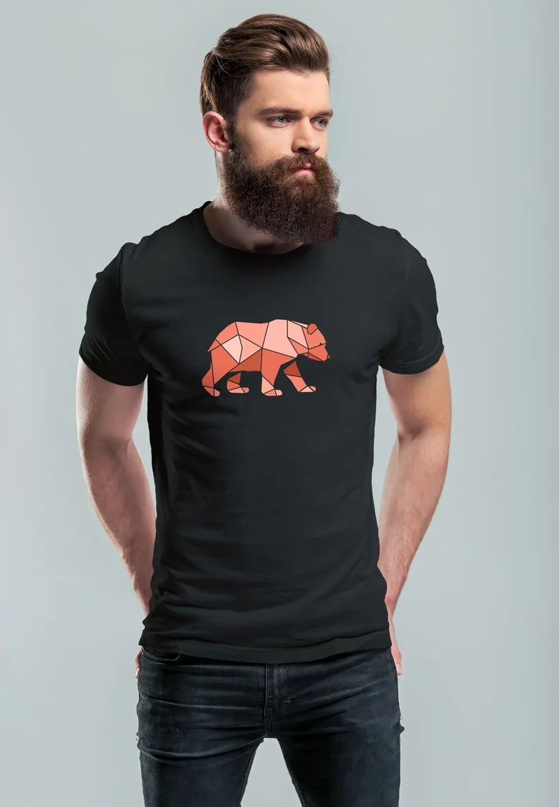 Herren T-Shirt Polygon Grafik Bär Outdoor Motive Printshirt Natur Fashion Fashion Streetstyle