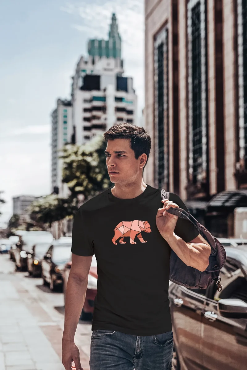 Herren T-Shirt Polygon Grafik Bär Outdoor Motive Printshirt Natur Fashion Fashion Streetstyle