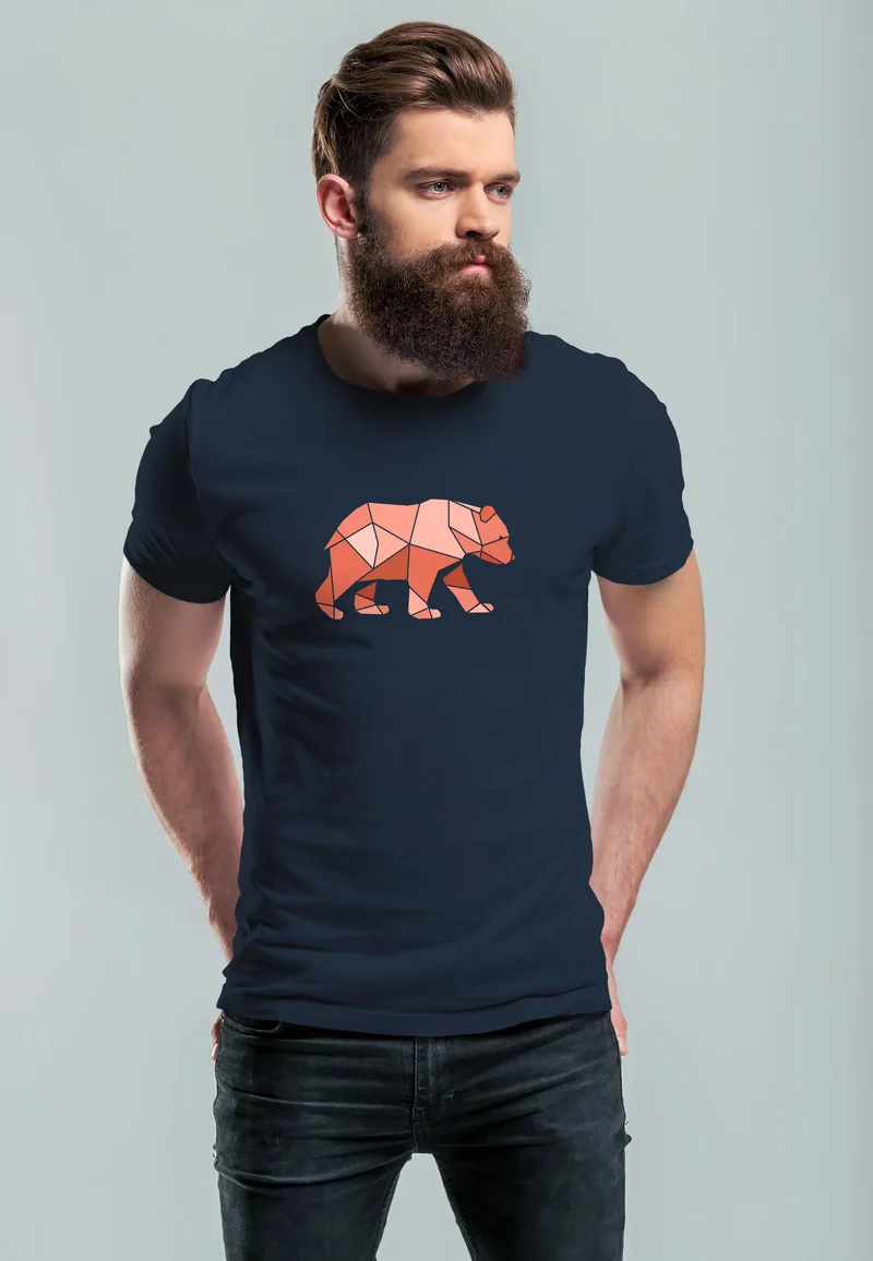 Herren T-Shirt Polygon Grafik Bär Outdoor Motive Printshirt Natur Fashion Fashion Streetstyle