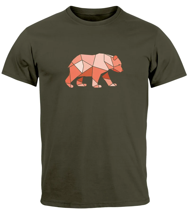 Herren T-Shirt Polygon Grafik Bär Outdoor Motive Printshirt Natur Fashion Fashion Streetstyle