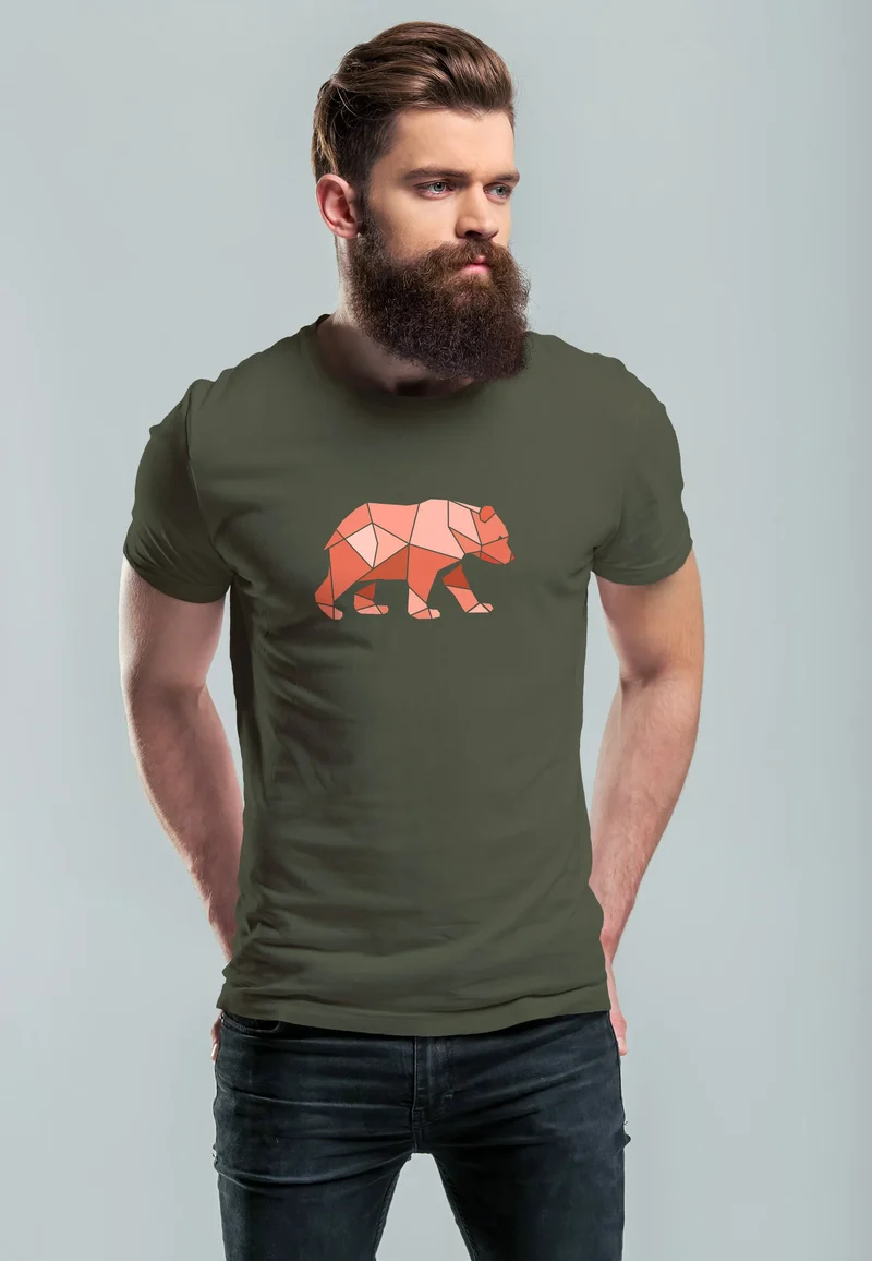 Herren T-Shirt Polygon Grafik Bär Outdoor Motive Printshirt Natur Fashion Fashion Streetstyle
