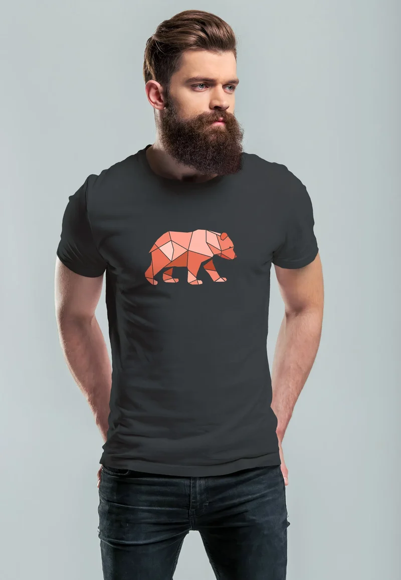 Herren T-Shirt Polygon Grafik Bär Outdoor Motive Printshirt Natur Fashion Fashion Streetstyle