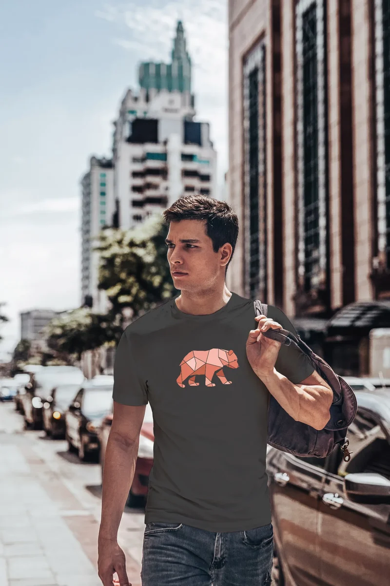 Herren T-Shirt Polygon Grafik Bär Outdoor Motive Printshirt Natur Fashion Fashion Streetstyle