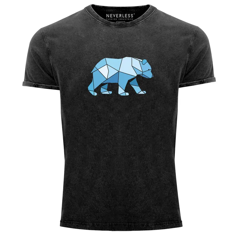 Herren Vintage Shirt Polygon Grafik Bär Outdoor Fashion Tiermotiv Wandern Geometric Style Streetstyle