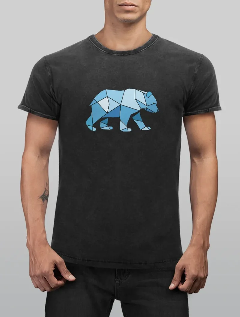 Herren Vintage Shirt Polygon Grafik Bär Outdoor Fashion Tiermotiv Wandern Geometric Style Streetstyle