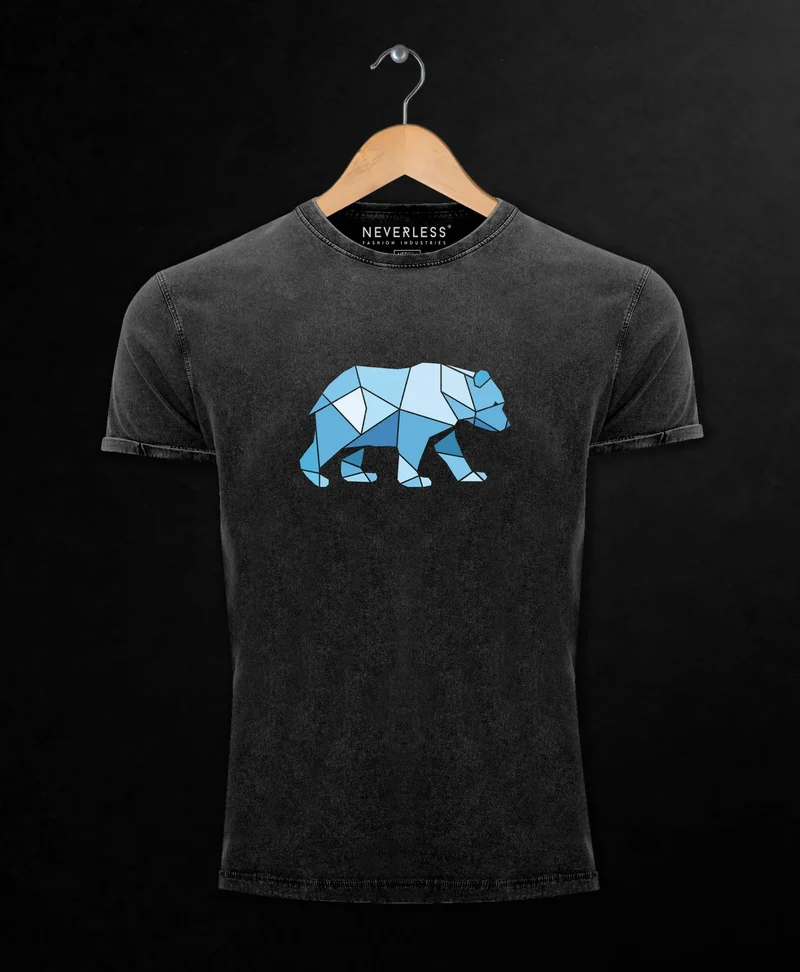 Herren Vintage Shirt Polygon Grafik Bär Outdoor Fashion Tiermotiv Wandern Geometric Style Streetstyle