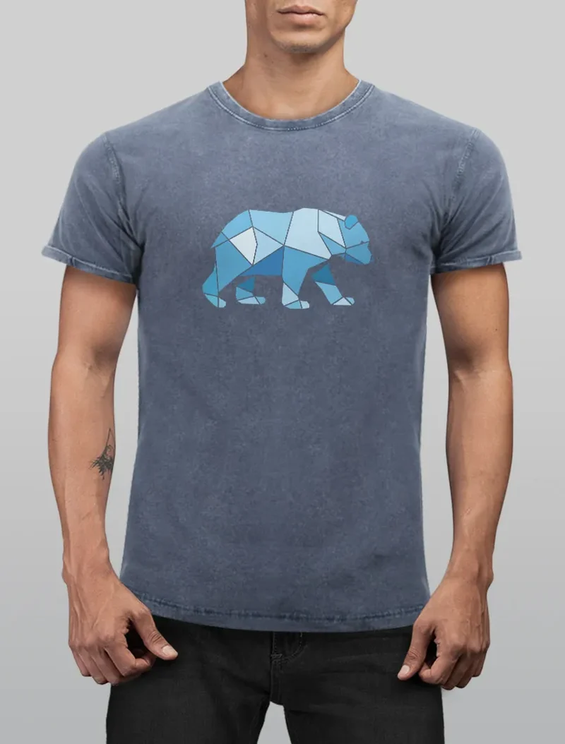Herren Vintage Shirt Polygon Grafik Bär Outdoor Fashion Tiermotiv Wandern Geometric Style Streetstyle