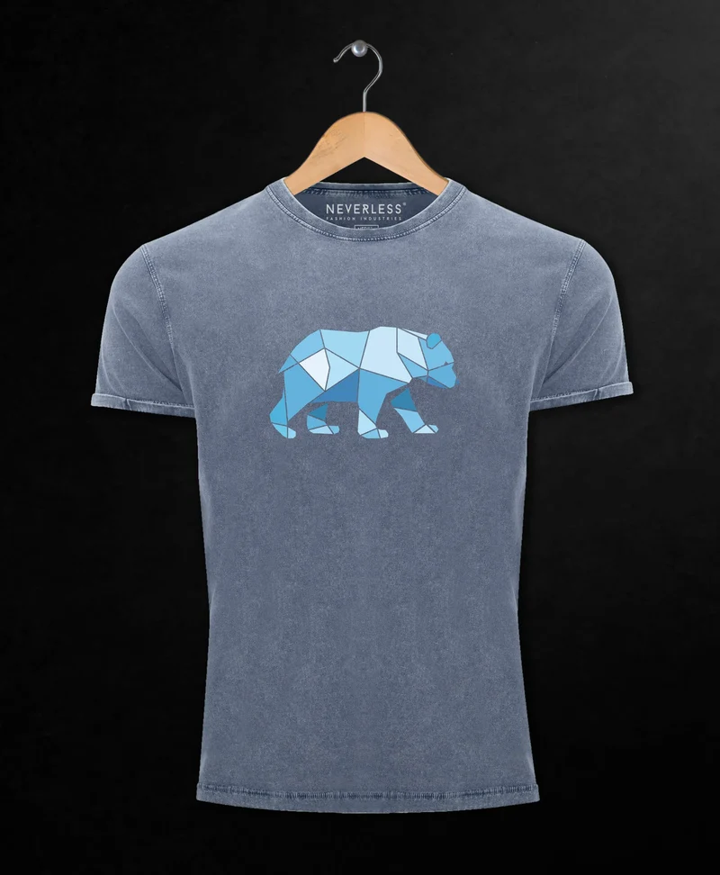 Herren Vintage Shirt Polygon Grafik Bär Outdoor Fashion Tiermotiv Wandern Geometric Style Streetstyle