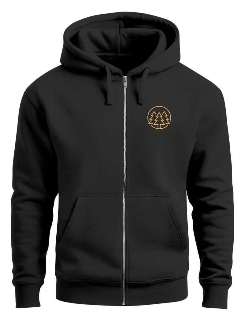 Herren Sweatjacke mit Kapuze Logo Bäume Wald Print Outdoor Motiv Zip Hoodie Männer Fashion