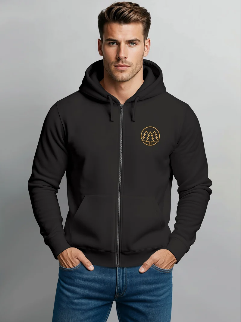 Herren Sweatjacke mit Kapuze Logo Bäume Wald Print Outdoor Motiv Zip Hoodie Männer Fashion