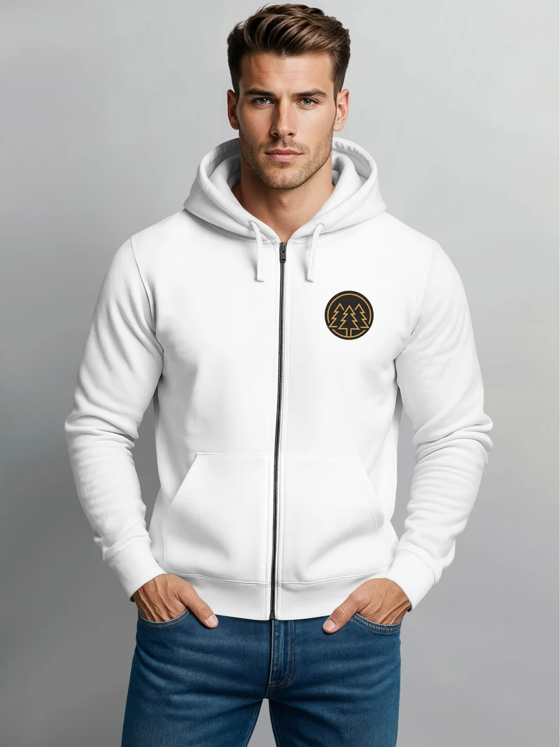 Herren Sweatjacke mit Kapuze Logo Bäume Wald Print Outdoor Motiv Zip Hoodie Männer Fashion