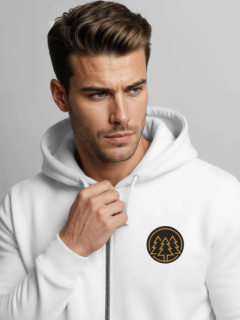Herren Sweatjacke mit Kapuze Logo Bäume Wald Print Outdoor Motiv Zip Hoodie Männer Fashion