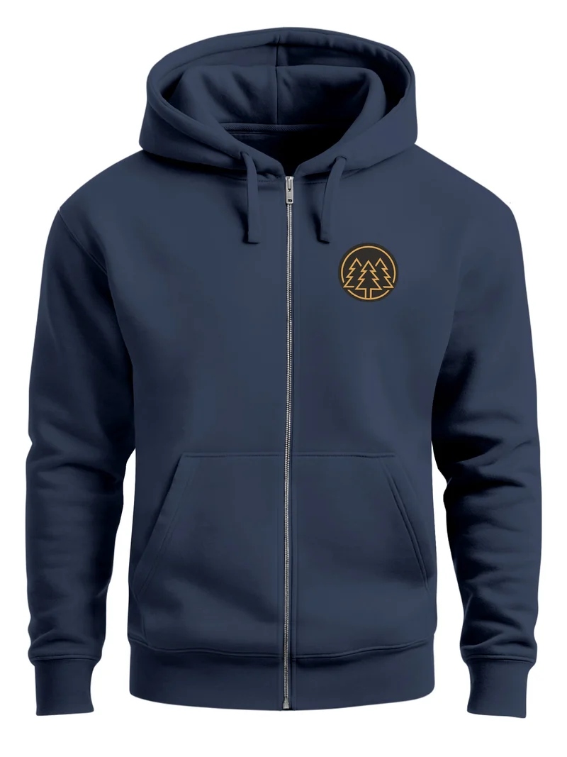 Herren Sweatjacke mit Kapuze Logo Bäume Wald Print Outdoor Motiv Zip Hoodie Männer Fashion