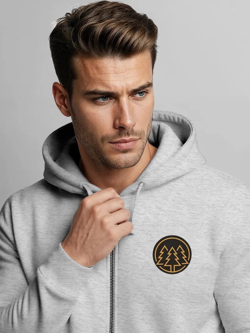 Herren Sweatjacke mit Kapuze Logo Bäume Wald Print Outdoor Motiv Zip Hoodie Männer Fashion