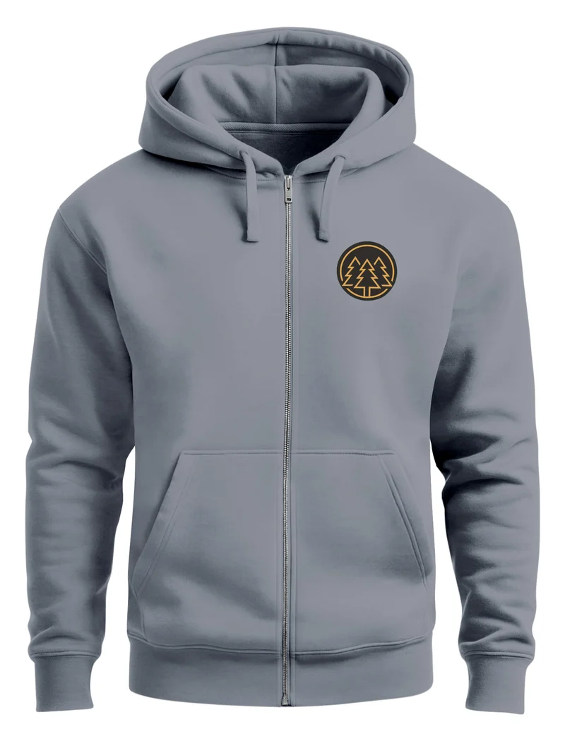 Herren Sweatjacke mit Kapuze Logo Bäume Wald Print Outdoor Motiv Zip Hoodie Männer Fashion