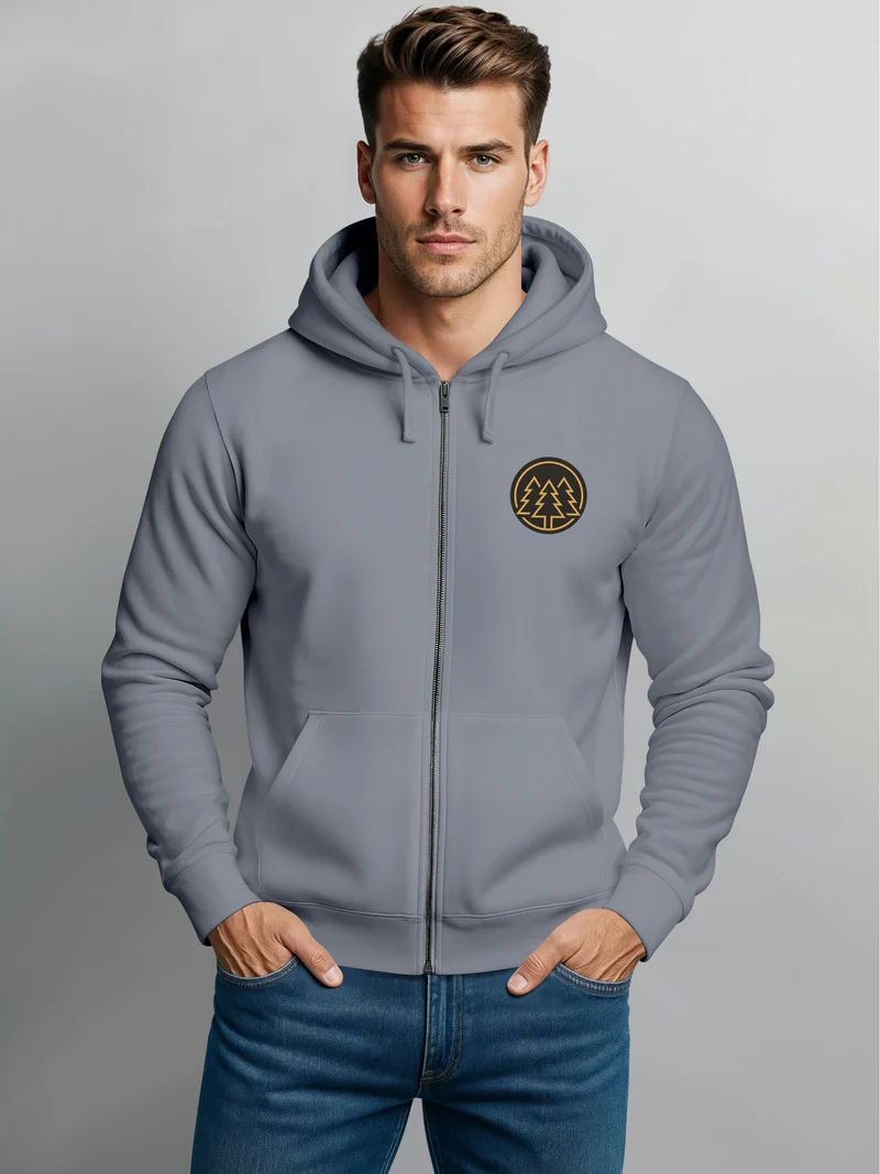 Herren Sweatjacke mit Kapuze Logo Bäume Wald Print Outdoor Motiv Zip Hoodie Männer Fashion