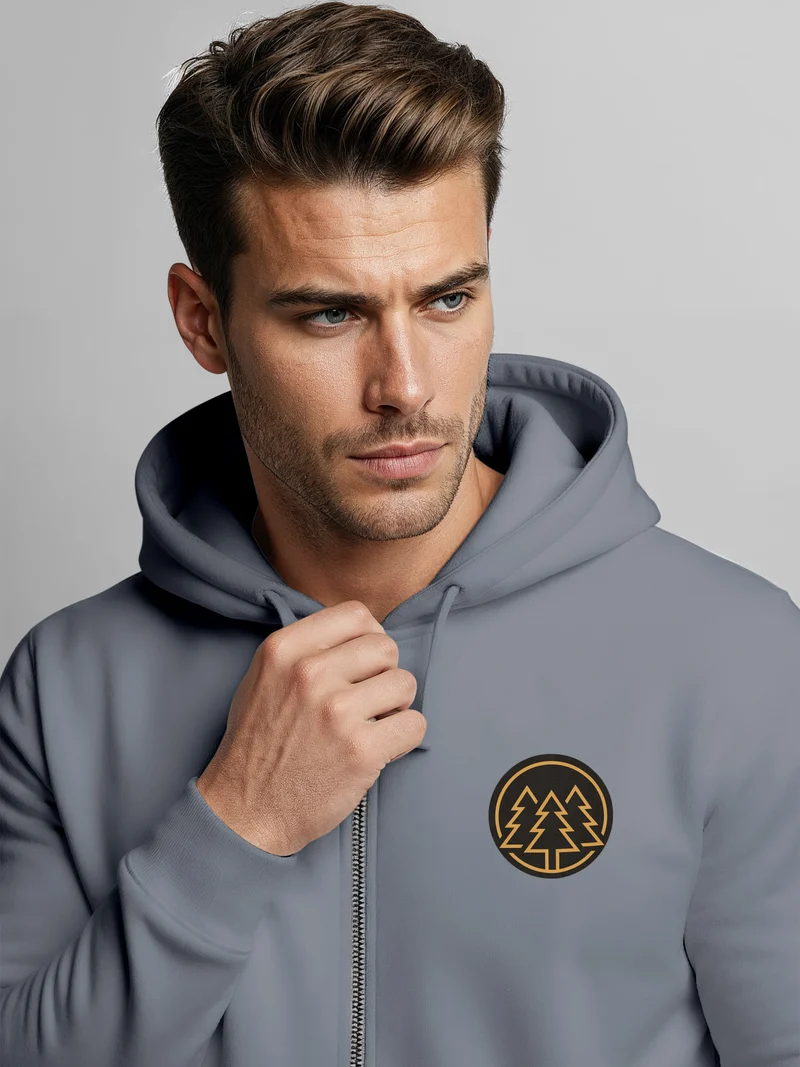 Herren Sweatjacke mit Kapuze Logo Bäume Wald Print Outdoor Motiv Zip Hoodie Männer Fashion