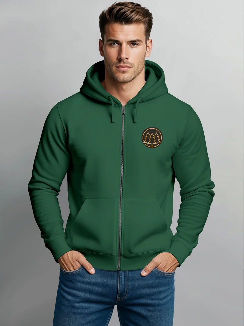Herren Sweatjacke mit Kapuze Logo Bäume Wald Print Outdoor Motiv Zip Hoodie Männer Fashion