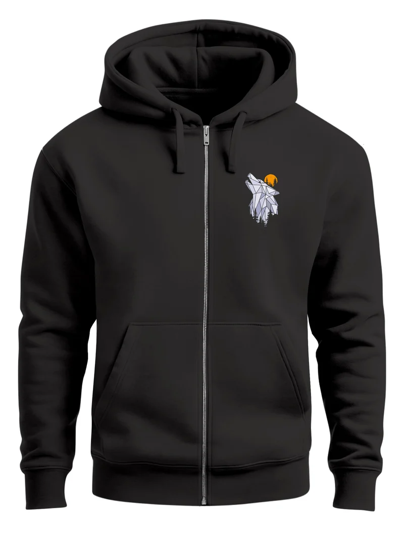 Zip-Hoodie Herren Polygon Wolf Wald Sweatjacke Kapuze Print Outdoor Zipjacke Männer Fashion