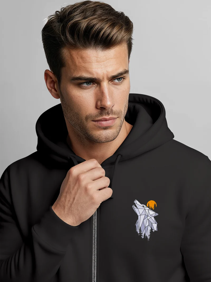 Zip-Hoodie Herren Polygon Wolf Wald Sweatjacke Kapuze Print Outdoor Zipjacke Männer Fashion