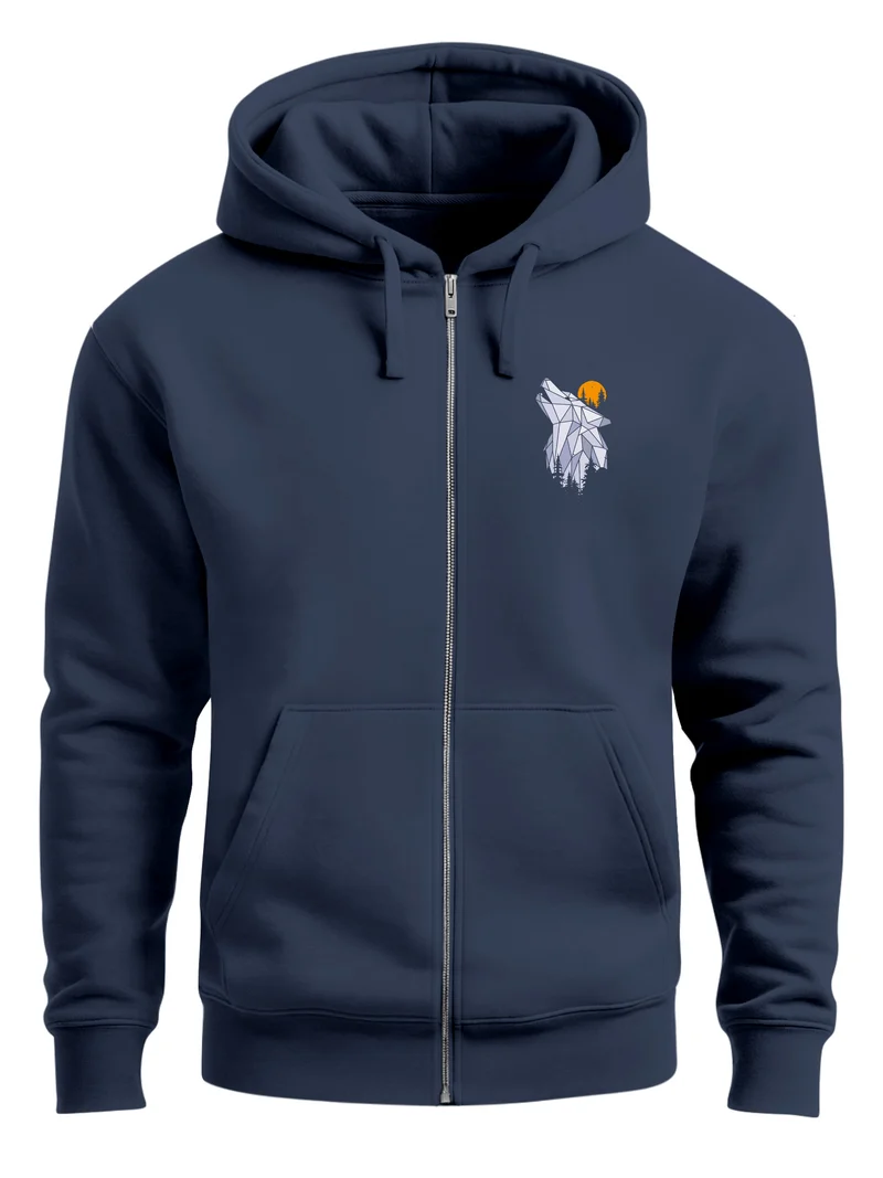 Zip-Hoodie Herren Polygon Wolf Wald Sweatjacke Kapuze Print Outdoor Zipjacke Männer Fashion
