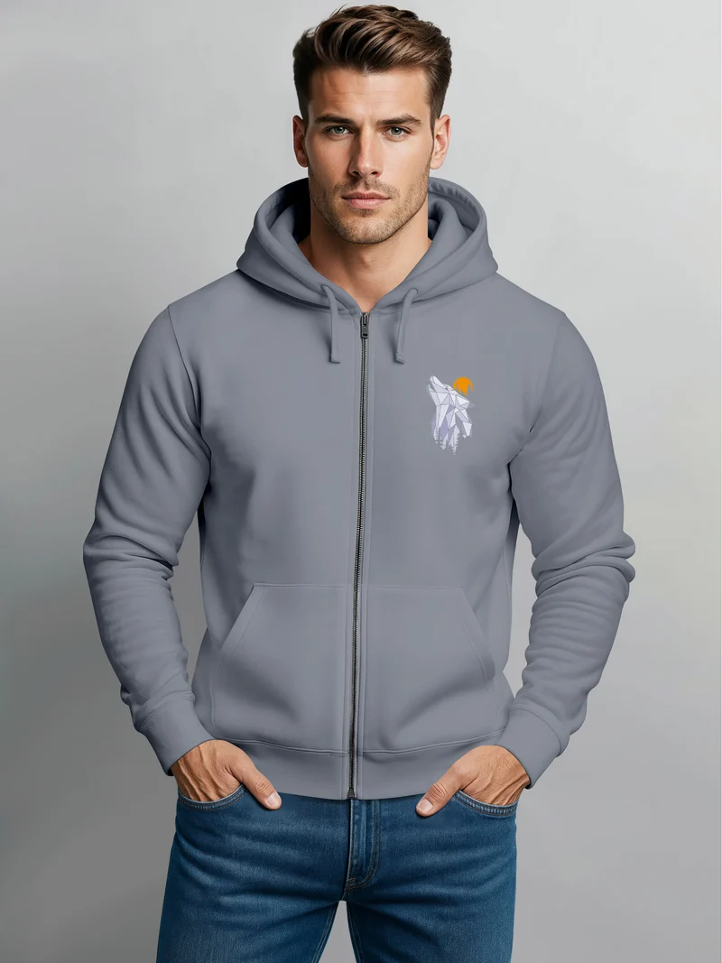 Zip-Hoodie Herren Polygon Wolf Wald Sweatjacke Kapuze Print Outdoor Zipjacke Männer Fashion
