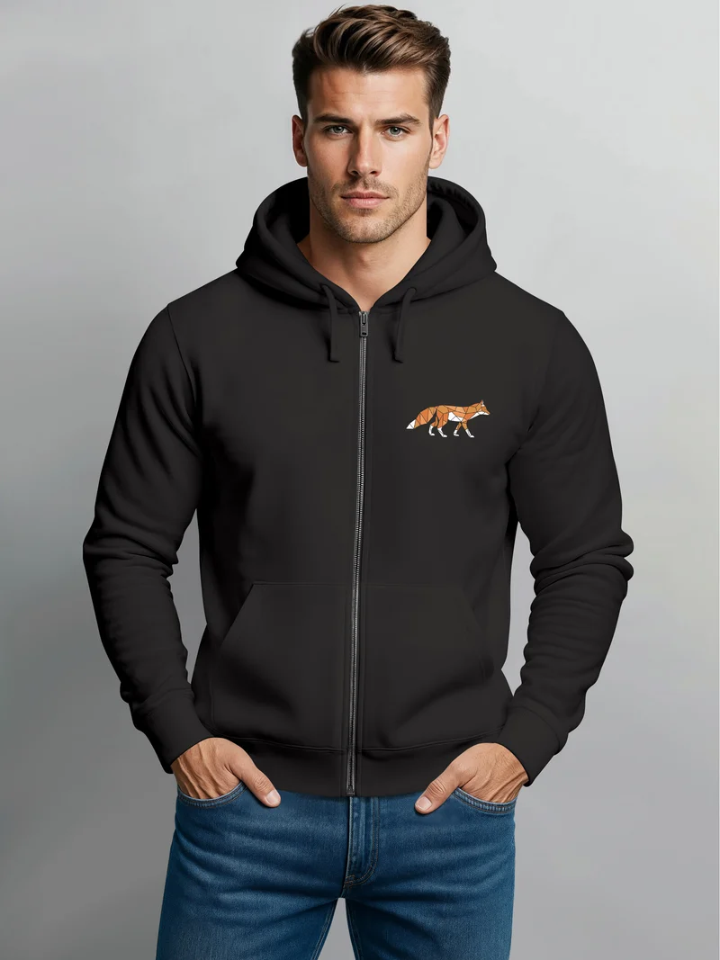 Sweatjacke Zip-Hoodie Herren Polygon Print Fuchs Outdoor Geometric Motiv Zipjacke Männer Fashion Streetstyle