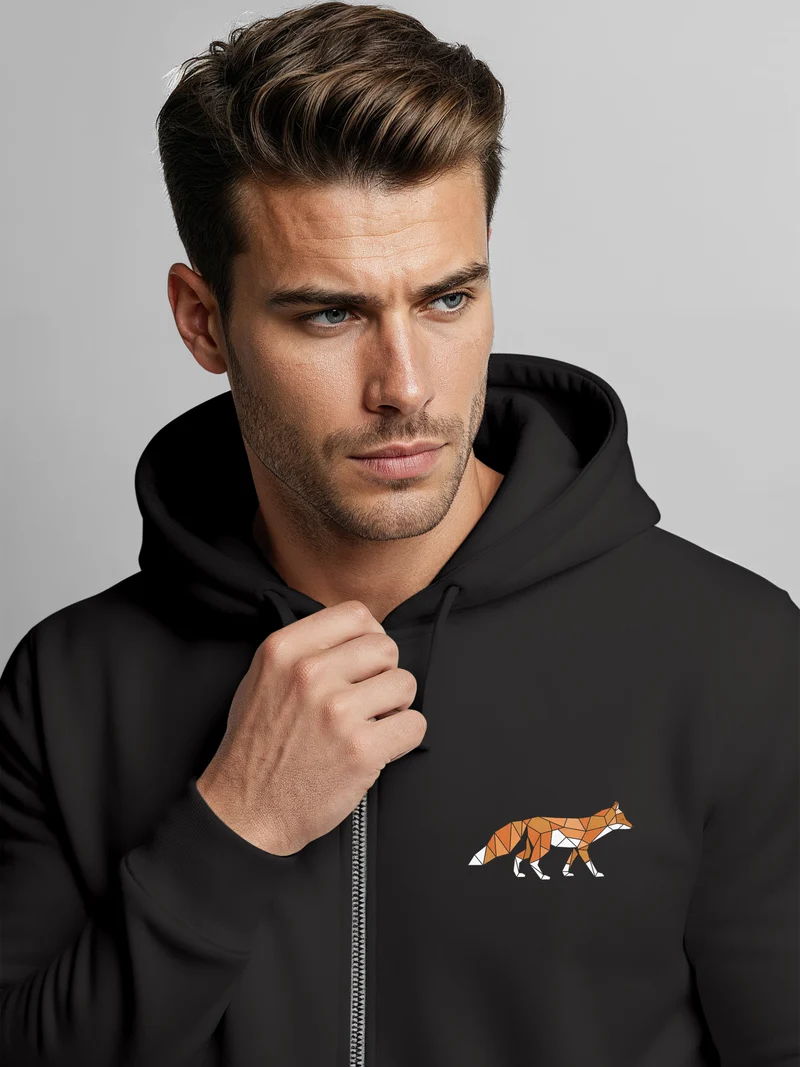 Sweatjacke Zip-Hoodie Herren Polygon Print Fuchs Outdoor Geometric Motiv Zipjacke Männer Fashion Streetstyle