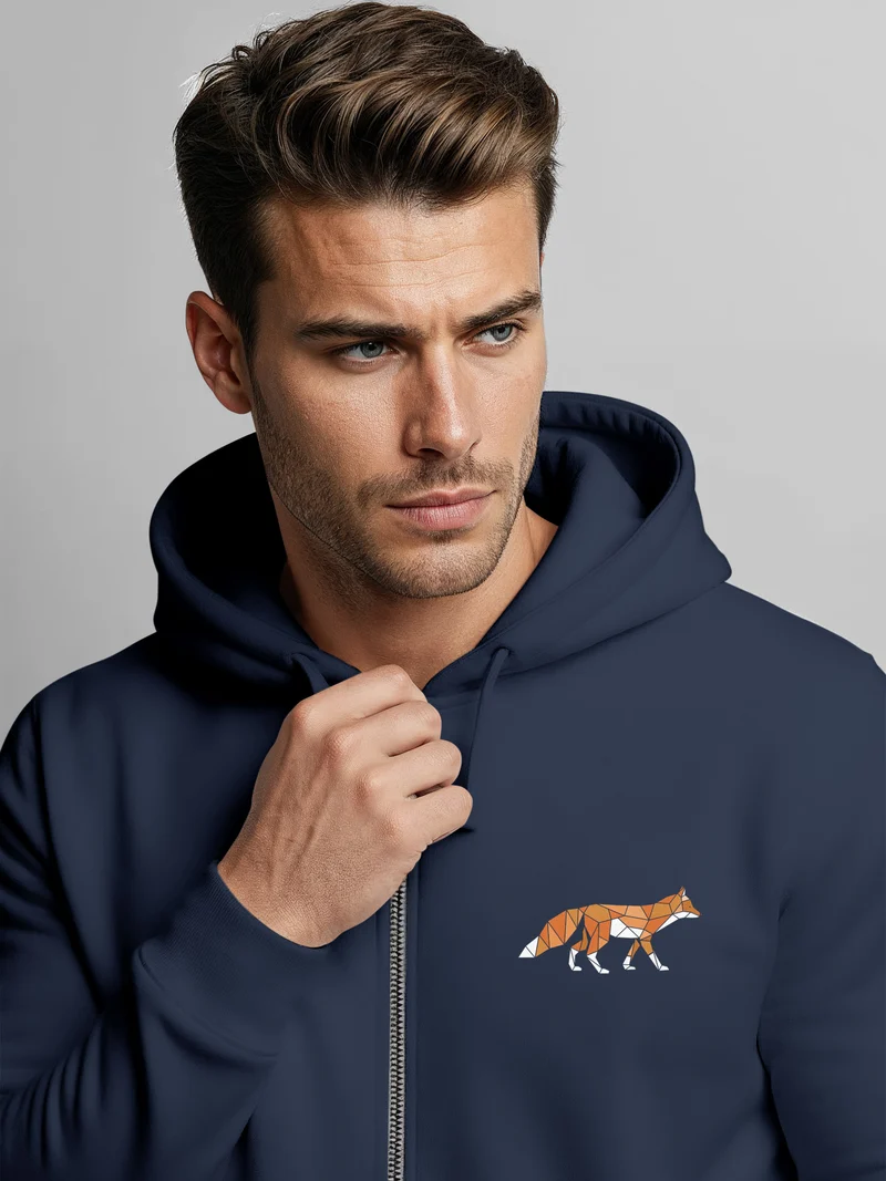 Sweatjacke Zip-Hoodie Herren Polygon Print Fuchs Outdoor Geometric Motiv Zipjacke Männer Fashion Streetstyle