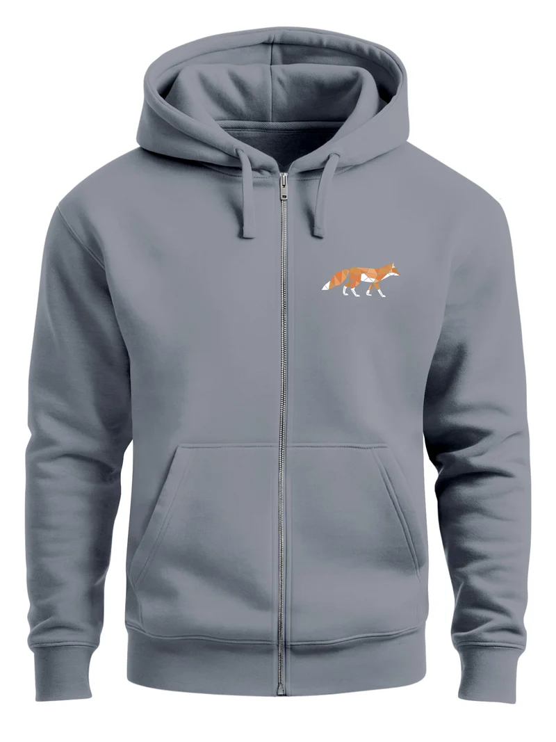 Sweatjacke Zip-Hoodie Herren Polygon Print Fuchs Outdoor Geometric Motiv Zipjacke Männer Fashion Streetstyle