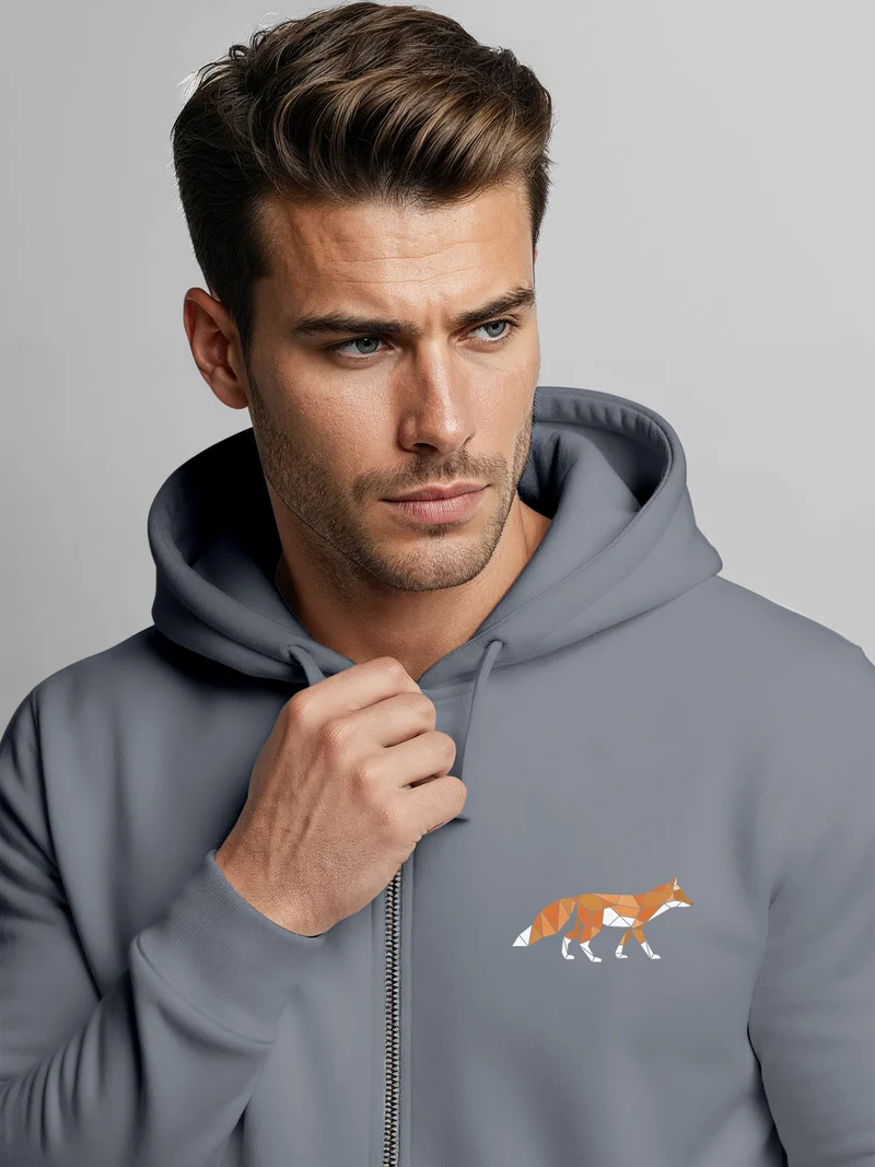 Sweatjacke Zip-Hoodie Herren Polygon Print Fuchs Outdoor Geometric Motiv Zipjacke Männer Fashion Streetstyle