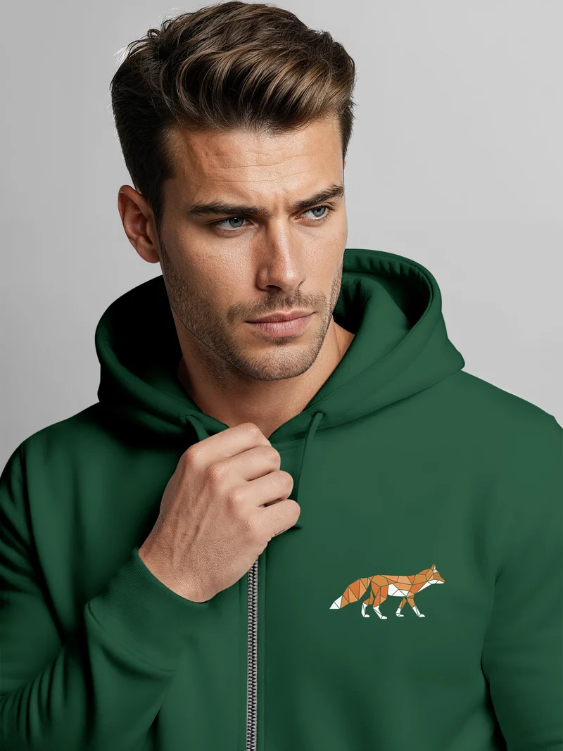 Sweatjacke Zip-Hoodie Herren Polygon Print Fuchs Outdoor Geometric Motiv Zipjacke Männer Fashion Streetstyle