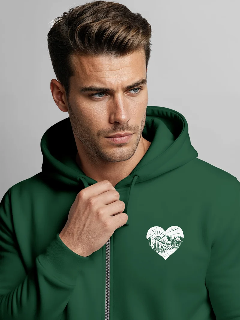 Herren Sweatjacke Wandern Herz Print Aufdruck Motiv Zipjacke mit Kapuze Männer Outdoor Fashion