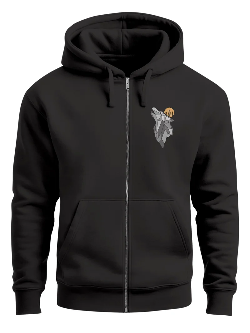 Sweatjacke Herren Polygon Wolf Wald Zip-Hoodie Kapuze Print Outdoor Zipjacke Männer Fashion