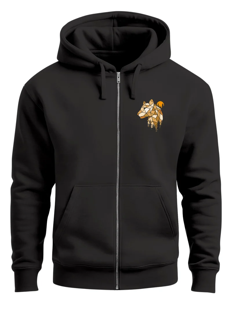 Herren Sweatjacke Luchs Polygon Mond wandern Outdoor mit Kapuze Print Aufdruck Motiv Zipjacke Männer Fashion